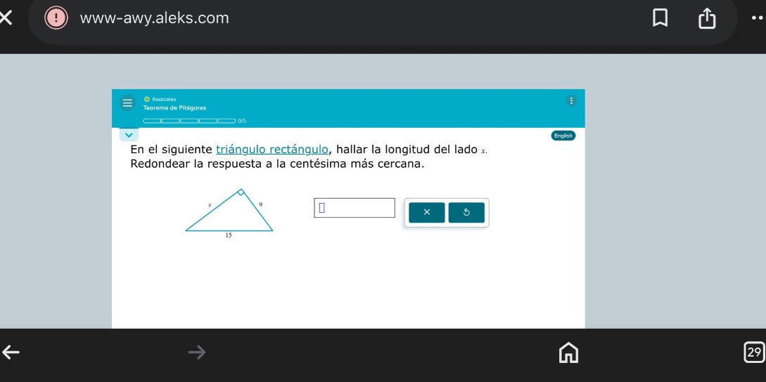 en el siguiente triángulo rectángulo, hallar la longitud del lado x. redondear la respuesta a la centésima más cercana.