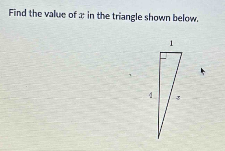 find the value of x in the triangle shown below.