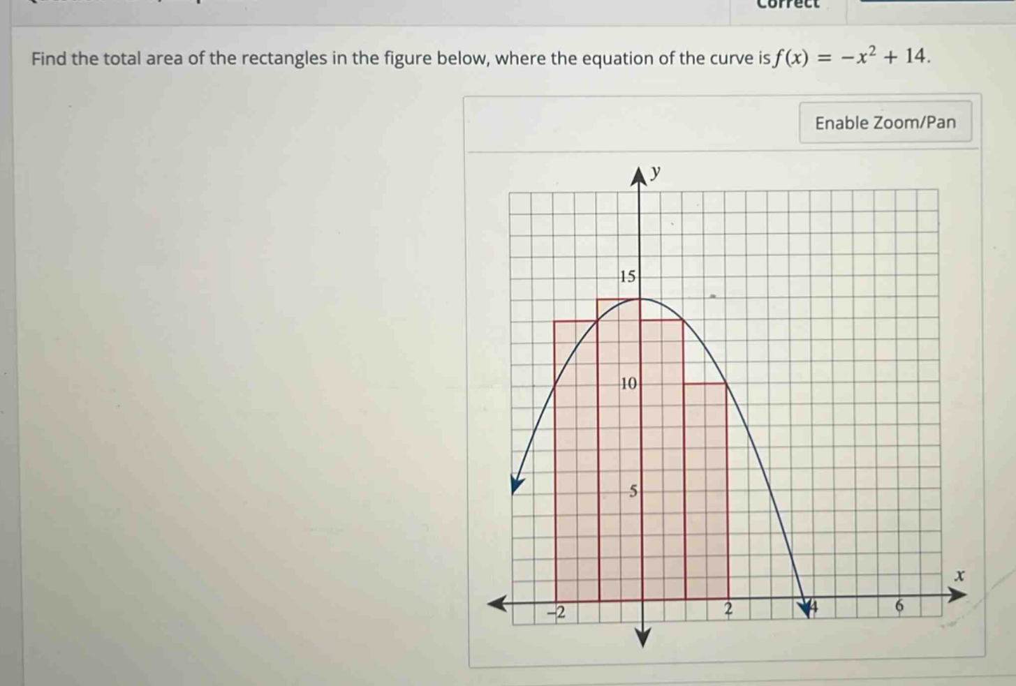 find the total area of the rectangles in the figure below, where the equation of the curve is f(x)= -x² + 14.