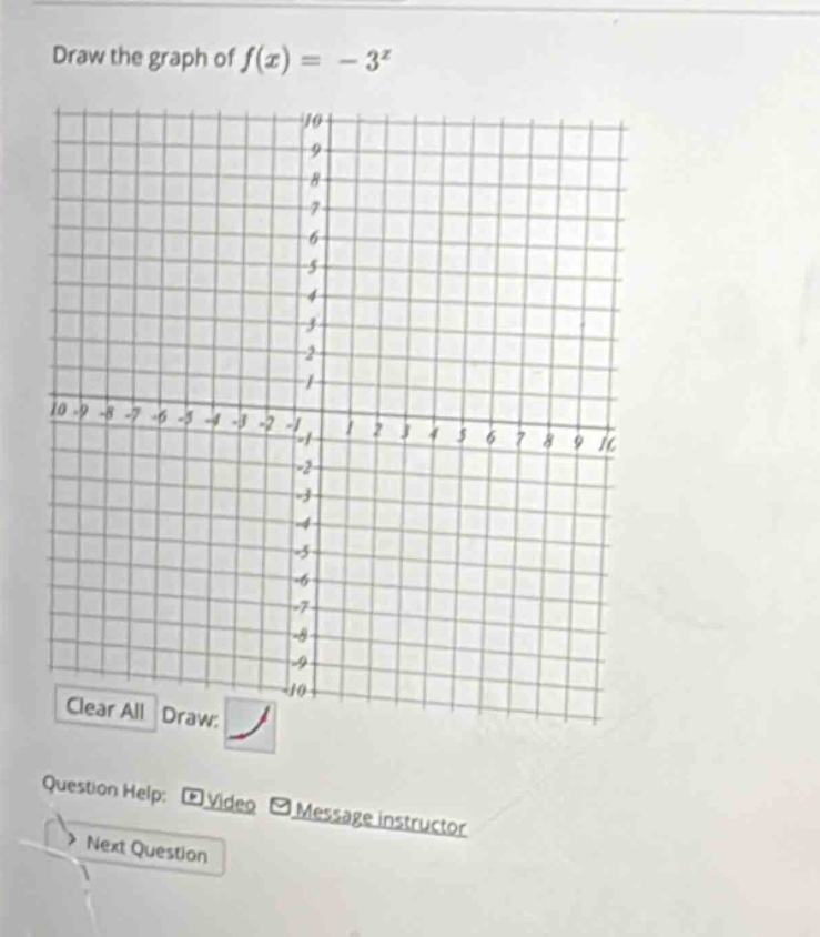 draw the graph of f(x)= - 3^x\nquestion help: video message instructor\nnext question