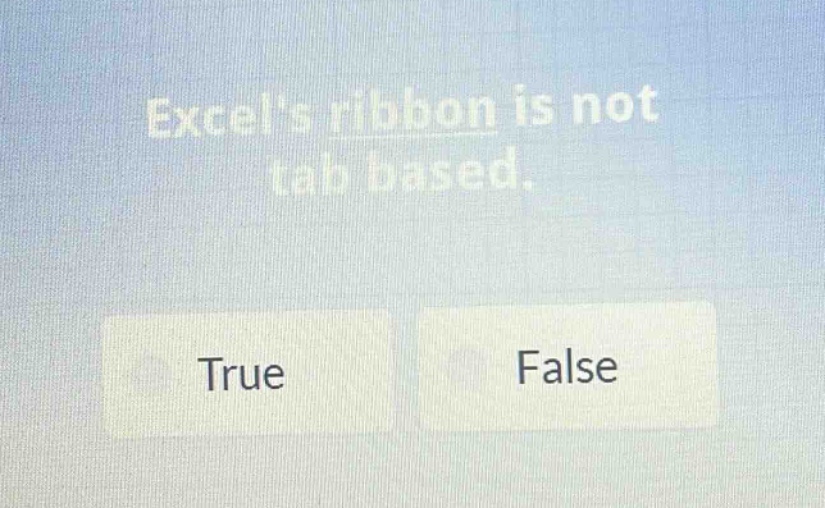 excels ribbon is not tab based. true false