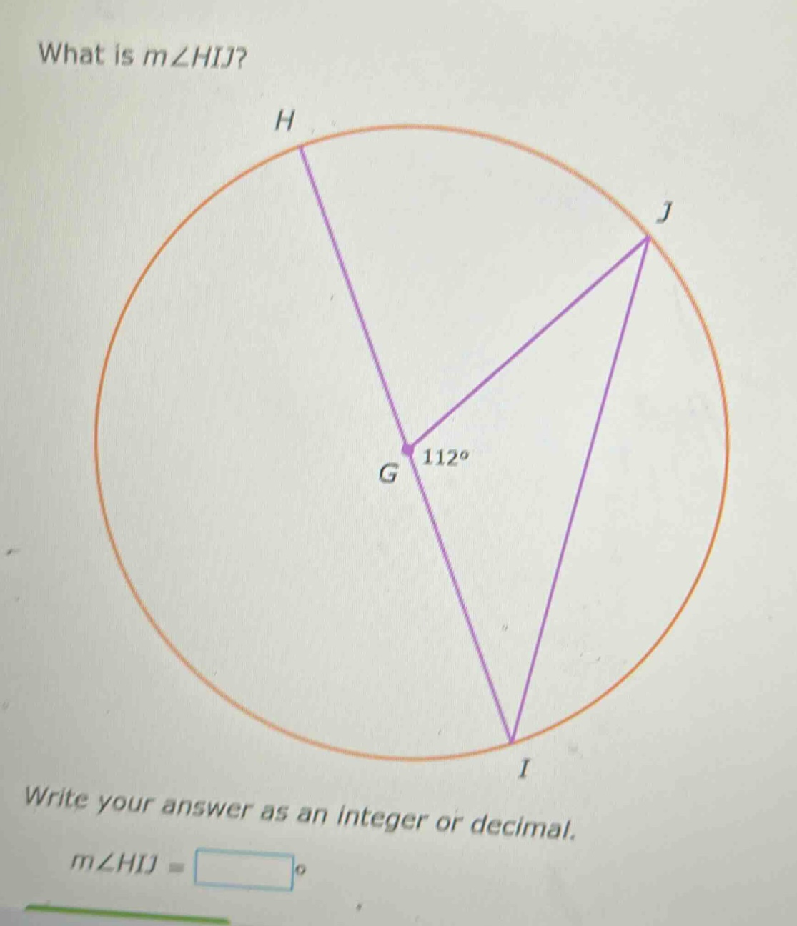 what is m∠hij? write your answer as an integer or decimal. m∠hij = °