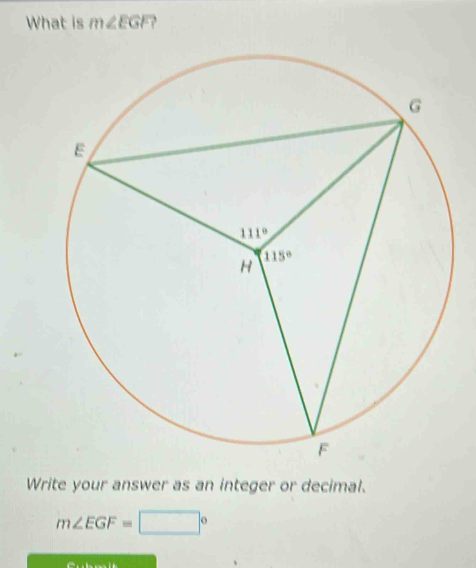 what is m∠egf? write your answer as an integer or decimal. m∠egf =