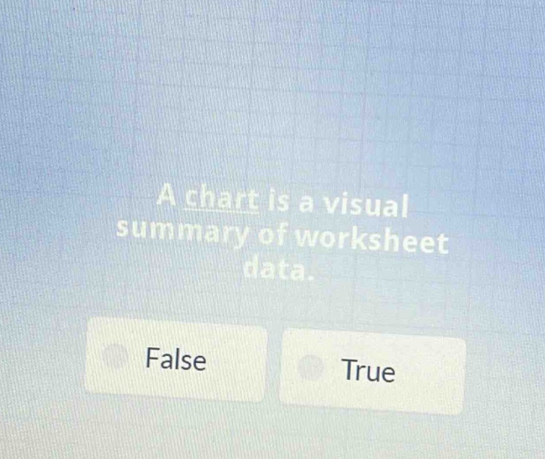 a chart is a visual summary of worksheet data. false true
