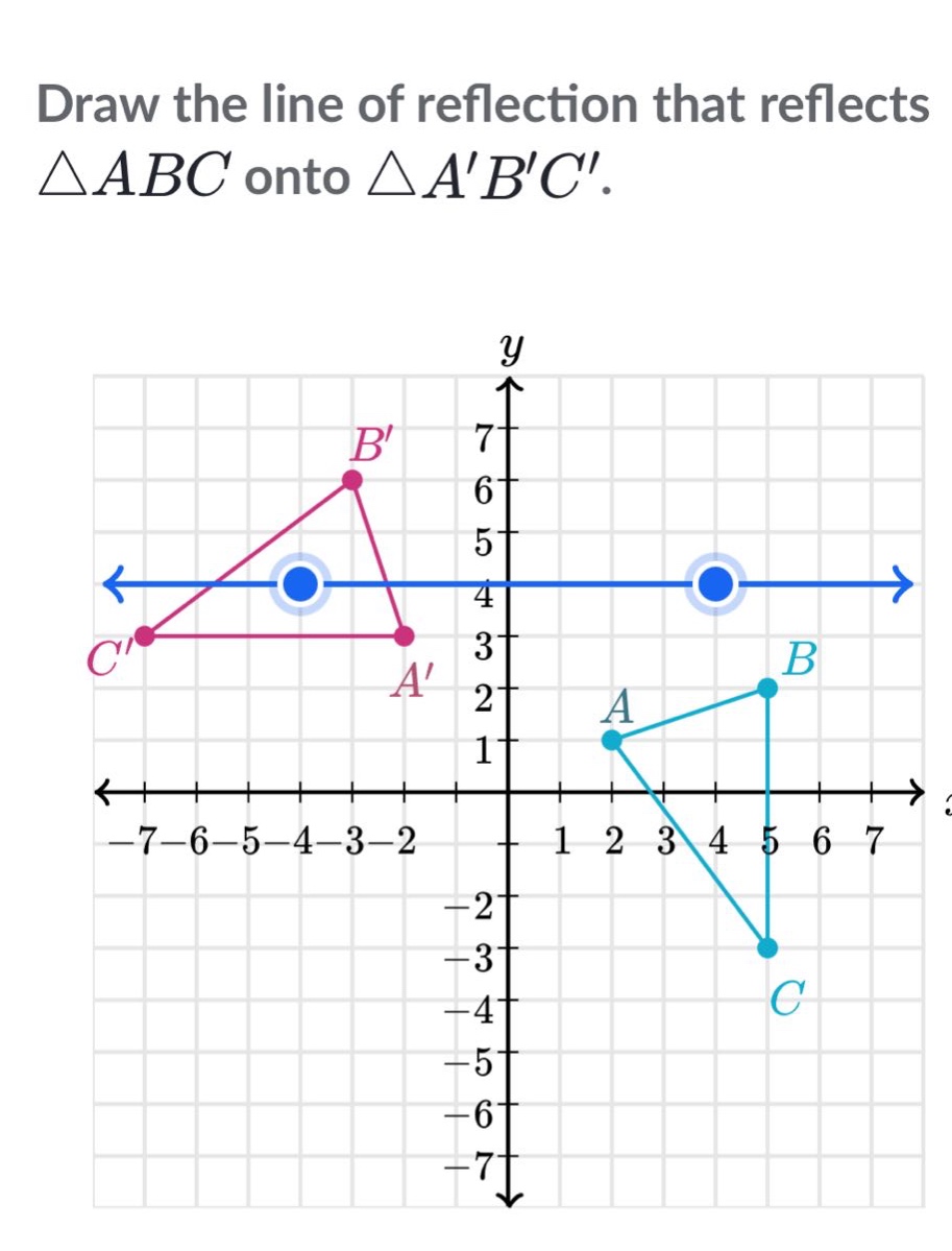 draw the line of reflection that reflects △abc onto △abc.
