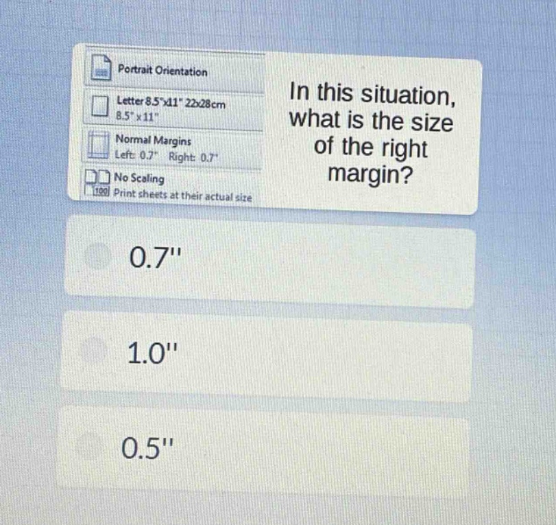 in this situation, what is the size of the right margin? 0.7\ 1.0\ 0.5\