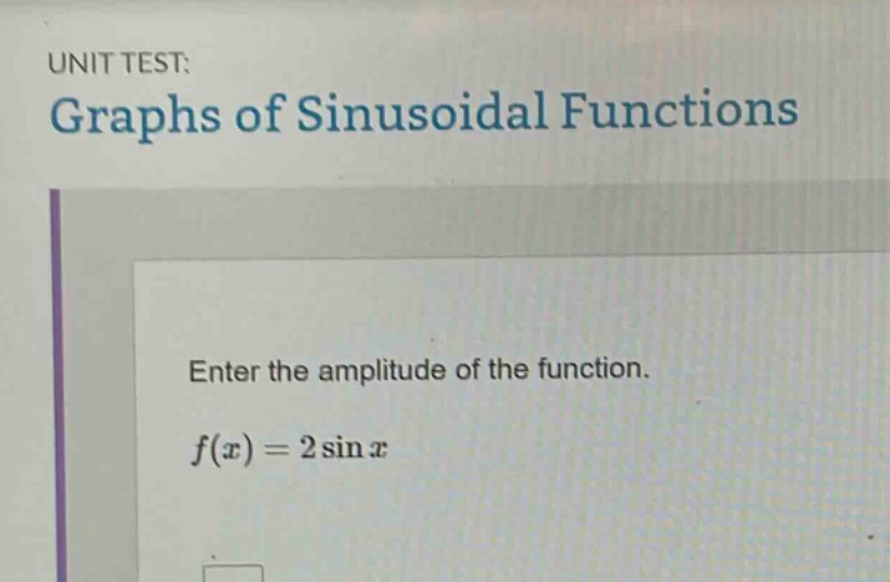 unit test: graphs of sinusoidal functions enter the amplitude of the function. f(x)=2sinx