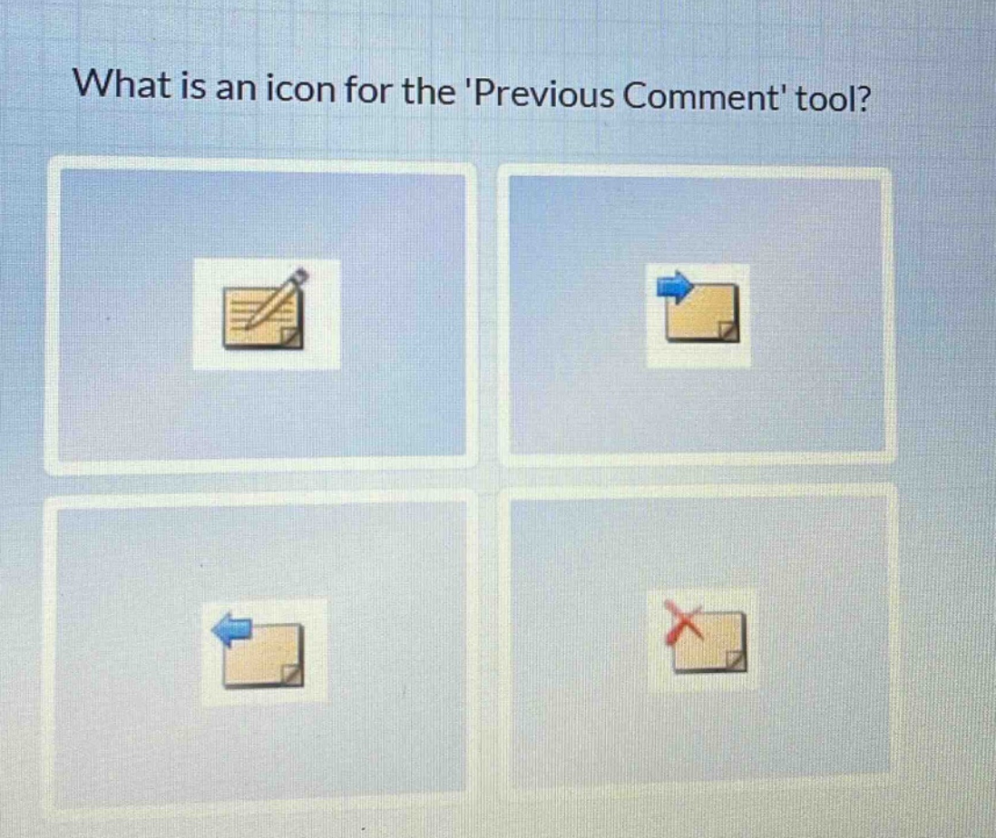 what is an icon for the previous comment tool?