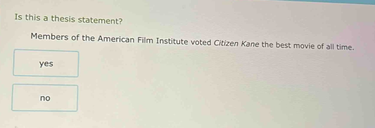 is this a thesis statement? members of the american film institute voted citizen kane the best movie of all time. yes no