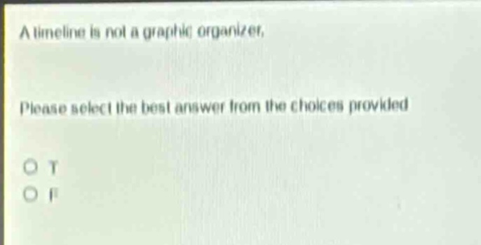 a timeline is not a graphic organizer. please select the best answer from the choices provided. o t o f