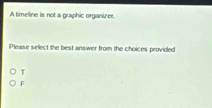 a timeline is not a graphic organizer. please select the best answer from the choices provided o t o f