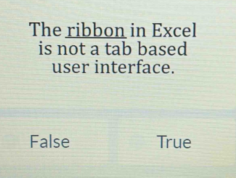 the ribbon in excel is not a tab based user interface. false true