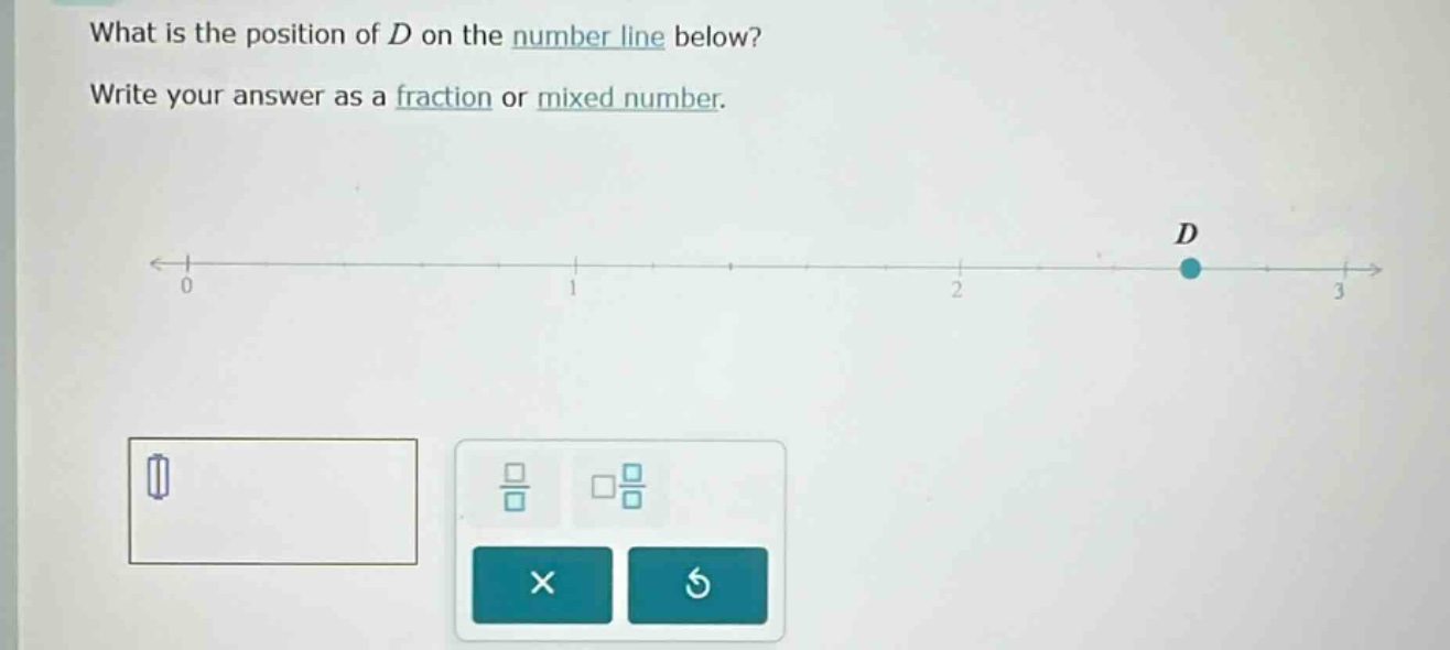 what is the position of d on the number line below? write your answer as a fraction or mixed number.