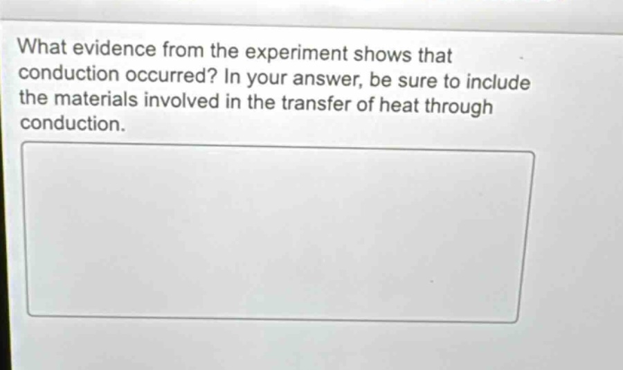 what evidence from the experiment shows that conduction occurred? in your answer, be sure to include the materials involved in the transfer of heat through conduction.