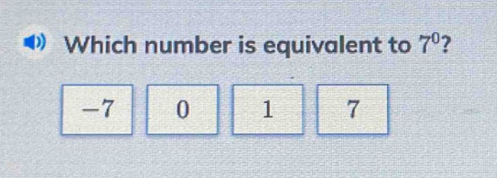 which number is equivalent to 7^0? -7 0 1 7