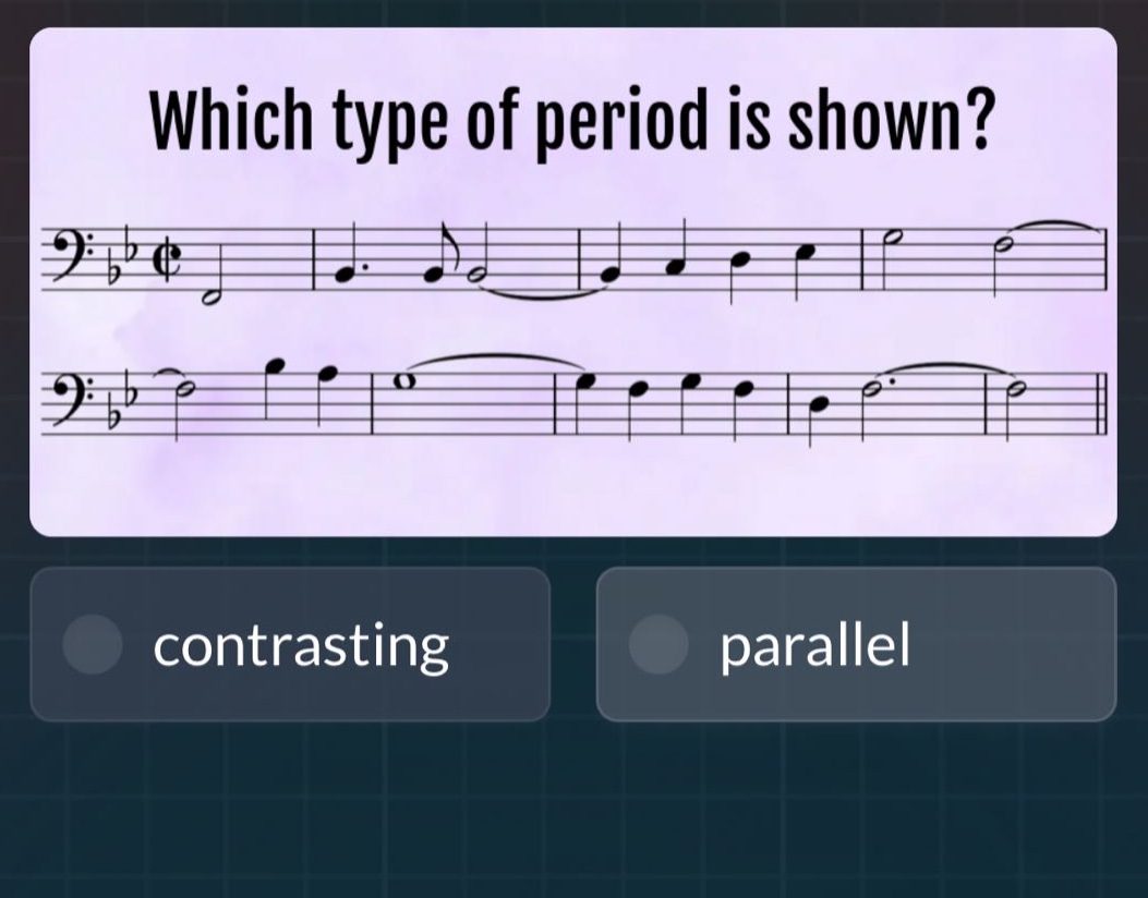 which type of period is shown? contrasting parallel