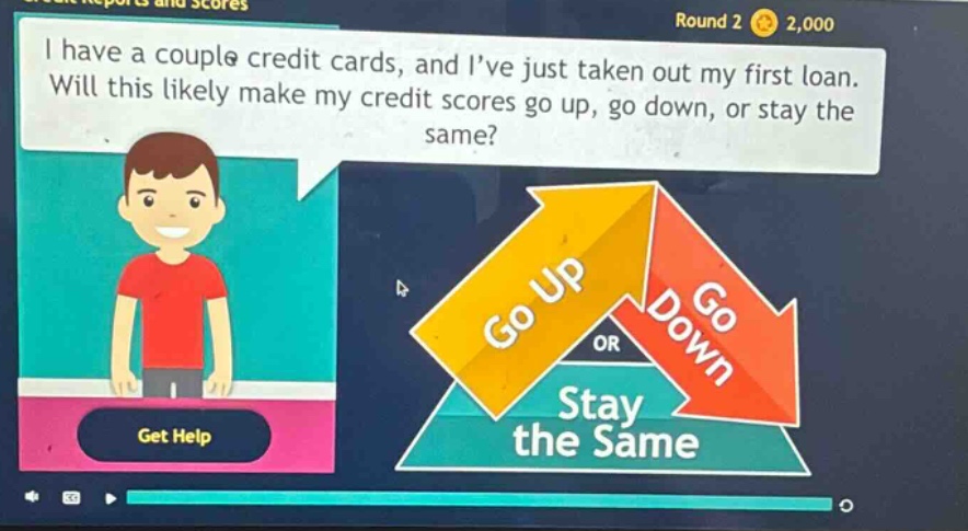 i have a couple credit cards, and ive just taken out my first loan. will this likely make my credit scores go up, go down, or stay the same?