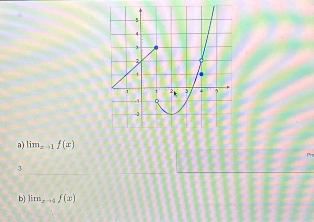 a) lim_{x→1}f(x)\n3\nb) lim_{x→4}f(x)