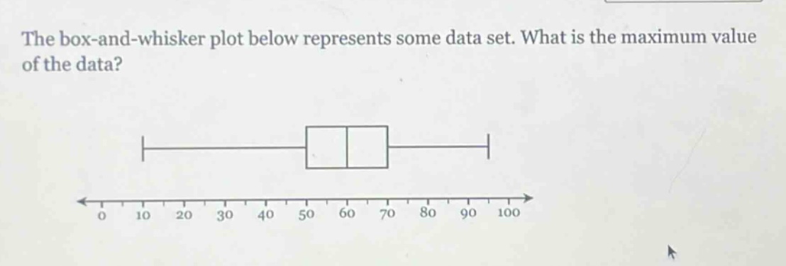 the box - and - whisker plot below represents some data set. what is the maximum value of the data?