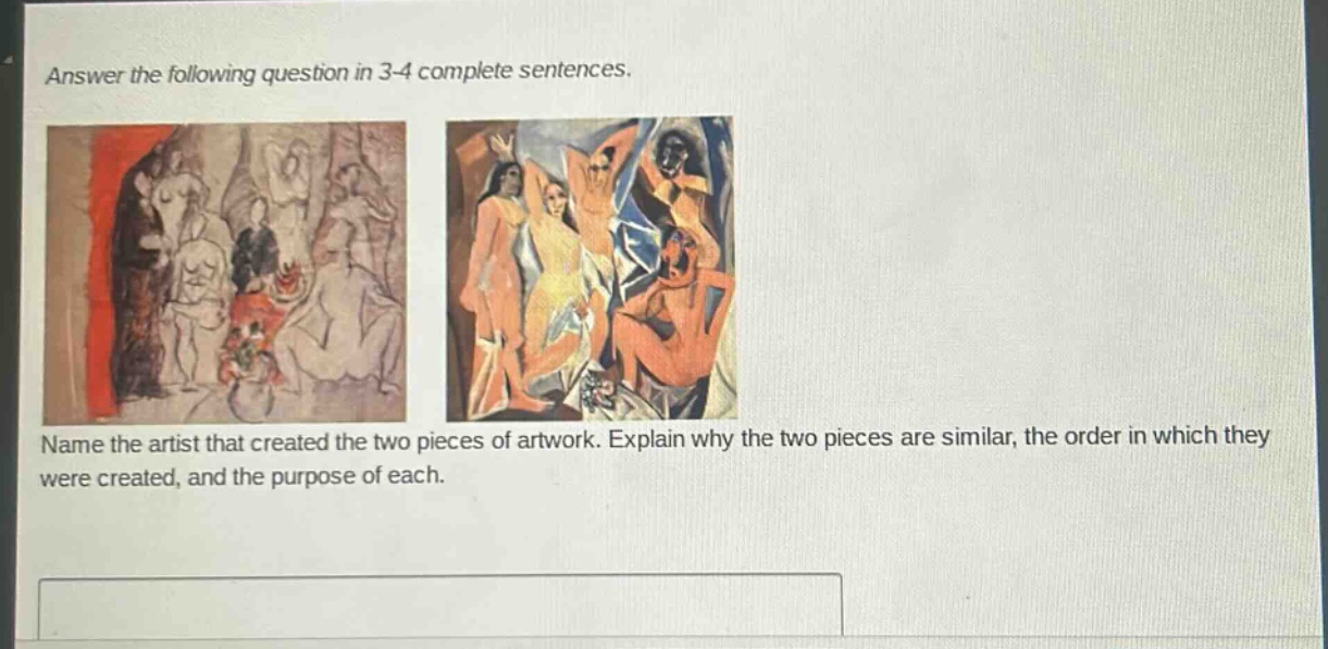 answer the following question in 3 - 4 complete sentences. name the artist that created the two pieces of artwork. explain why the two pieces are similar, the order in which they were created, and the purpose of each.