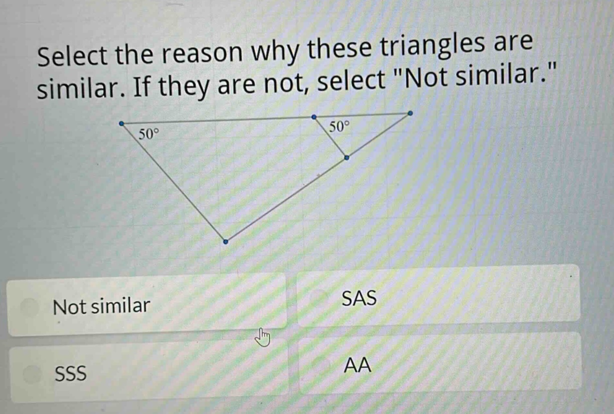 select the reason why these triangles are similar. if they are not, select \not similar.\
