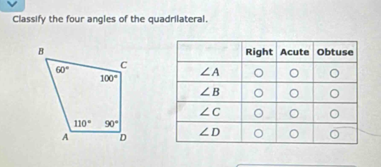 classify the four angles of the quadrilateral.