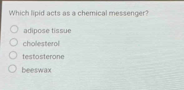 which lipid acts as a chemical messenger? adipose tissue cholesterol testosterone beeswax