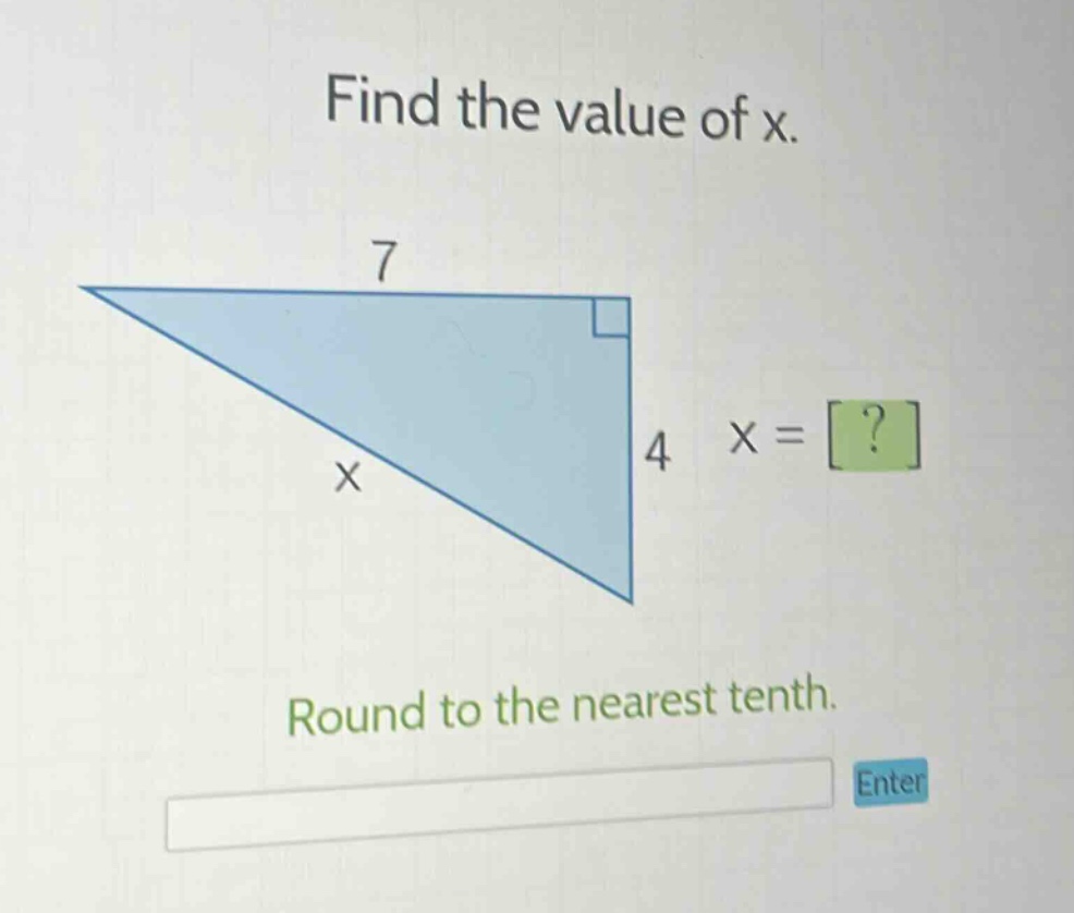 find the value of x. round to the nearest tenth.