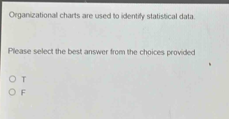 organizational charts are used to identify statistical data. please select the best answer from the choices provided o t o f