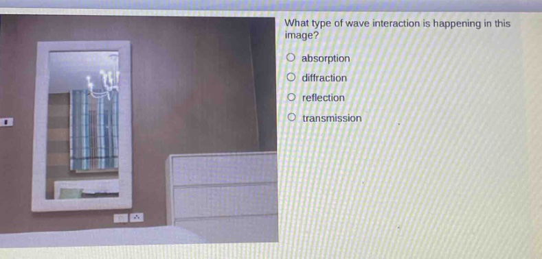 what type of wave interaction is happening in this image?\nabsorption\ndiffraction\nreflection\ntransmission