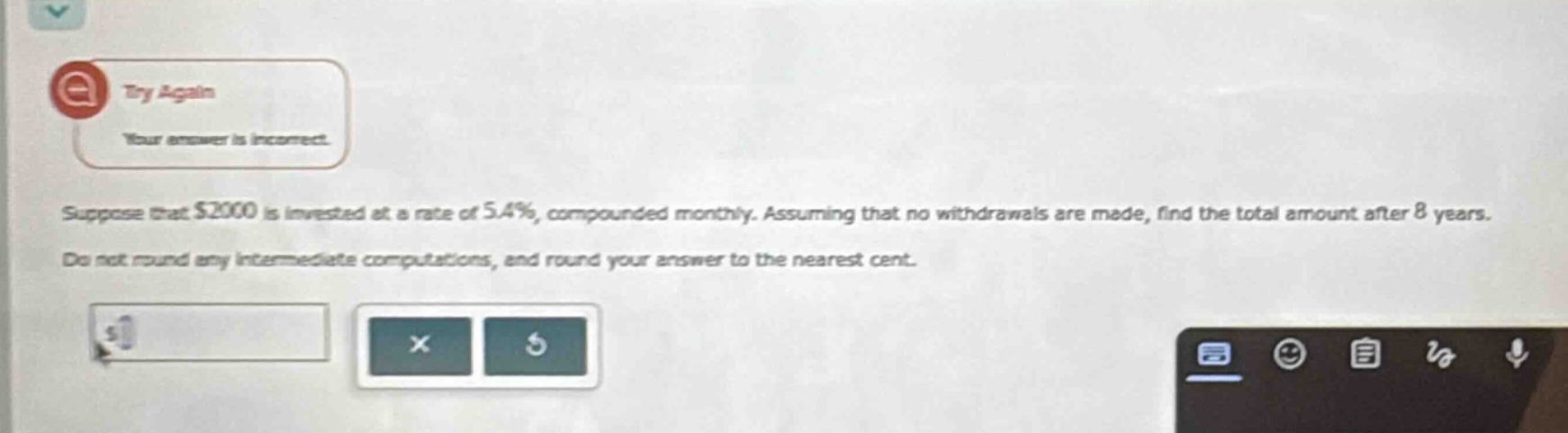suppose that $2000 is invested at a rate of 5.4%, compounded monthly. assuming that no withdrawals are made, find the total amount after 8 years. do not round any intermediate computations, and round your answer to the nearest cent.