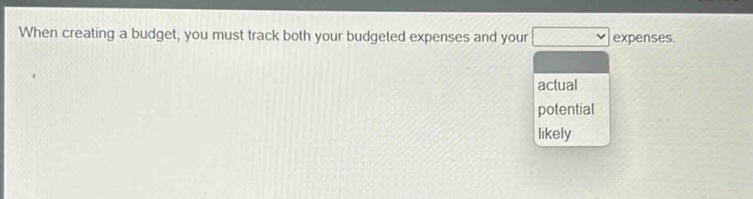 when creating a budget, you must track both your budgeted expenses and your actual potential likely expenses.