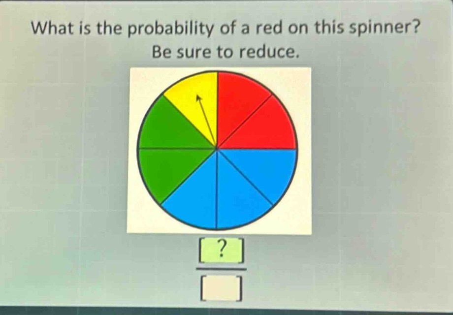what is the probability of a red on this spinner? be sure to reduce.