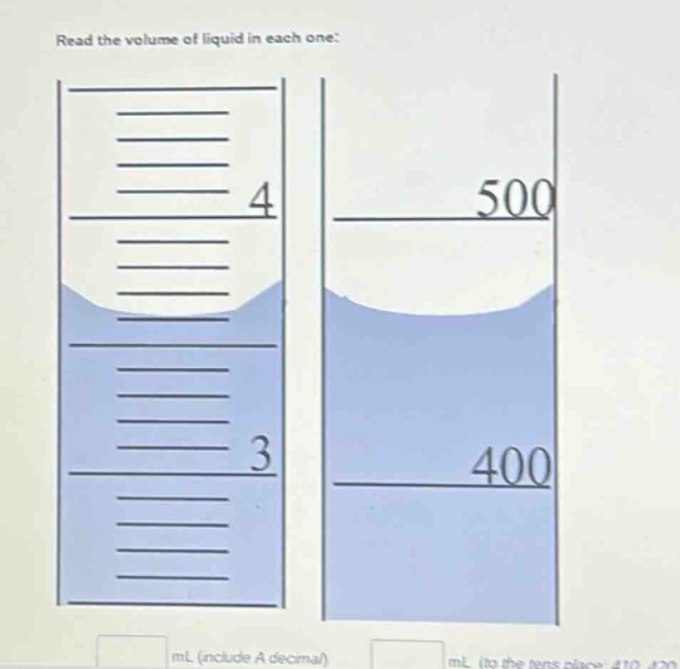 read the volume of liquid in each one: