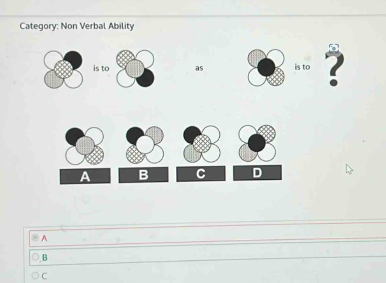 category: non verbal ability is to as is to ? a b c d a b c
