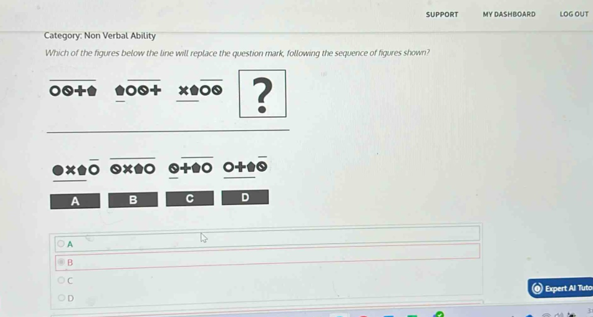 category: non verbal ability which of the figures below the line will replace the question mark, following the sequence of figures shown? a b c d