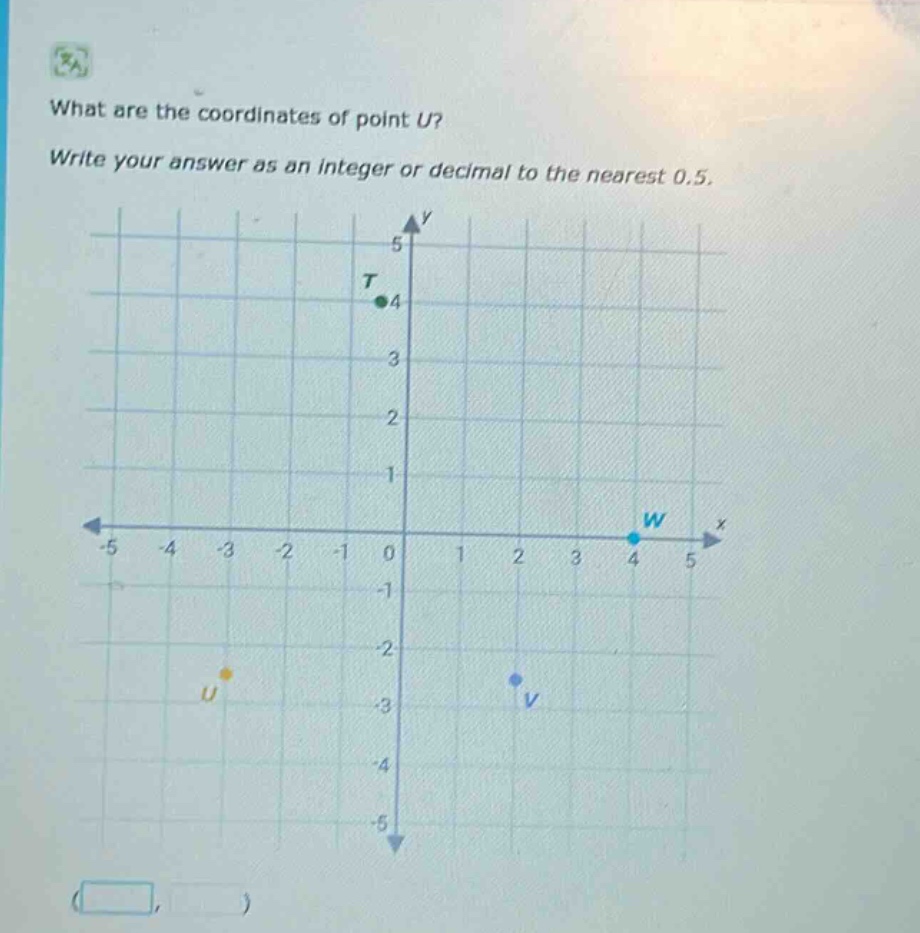 what are the coordinates of point u? write your answer as an integer or decimal to the nearest 0.5.
