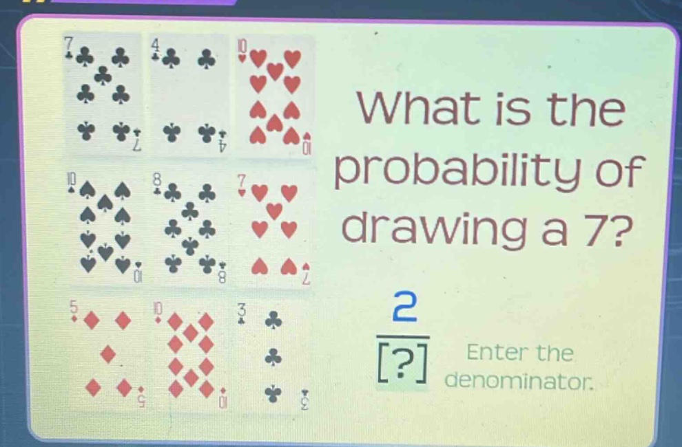 what is the probability of drawing a 7? enter the denominator.