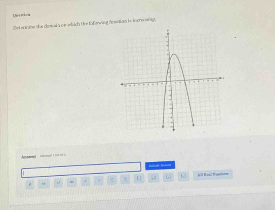 question determine the domain on which the following function is increasing. answer attempt 1 out of 2