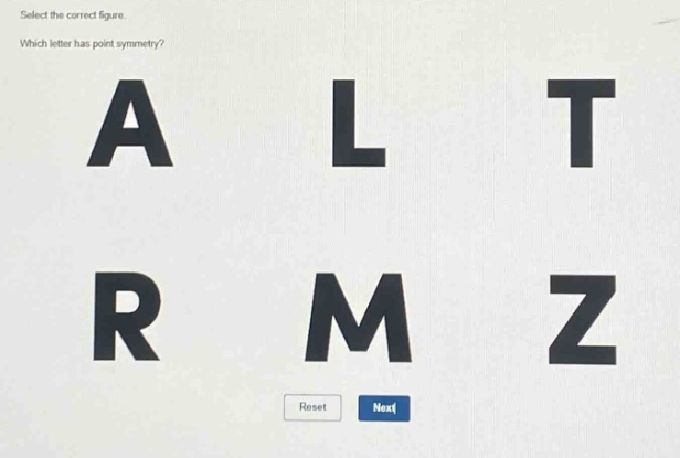 select the correct figure. which letter has point symmetry?