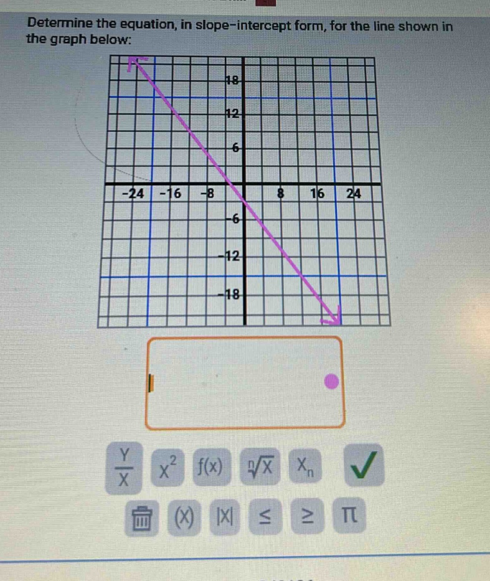 determine the equation, in slope - intercept form, for the line shown in the graph below:
