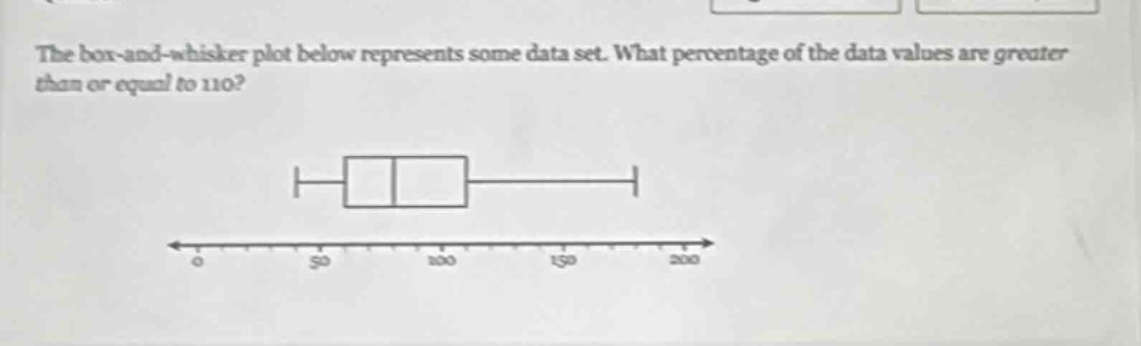 the box - and - whisker plot below represents some data set. what percentage of the data values are greater than or equal to 110?