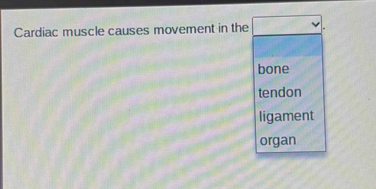 cardiac muscle causes movement in the bone tendon ligament organ