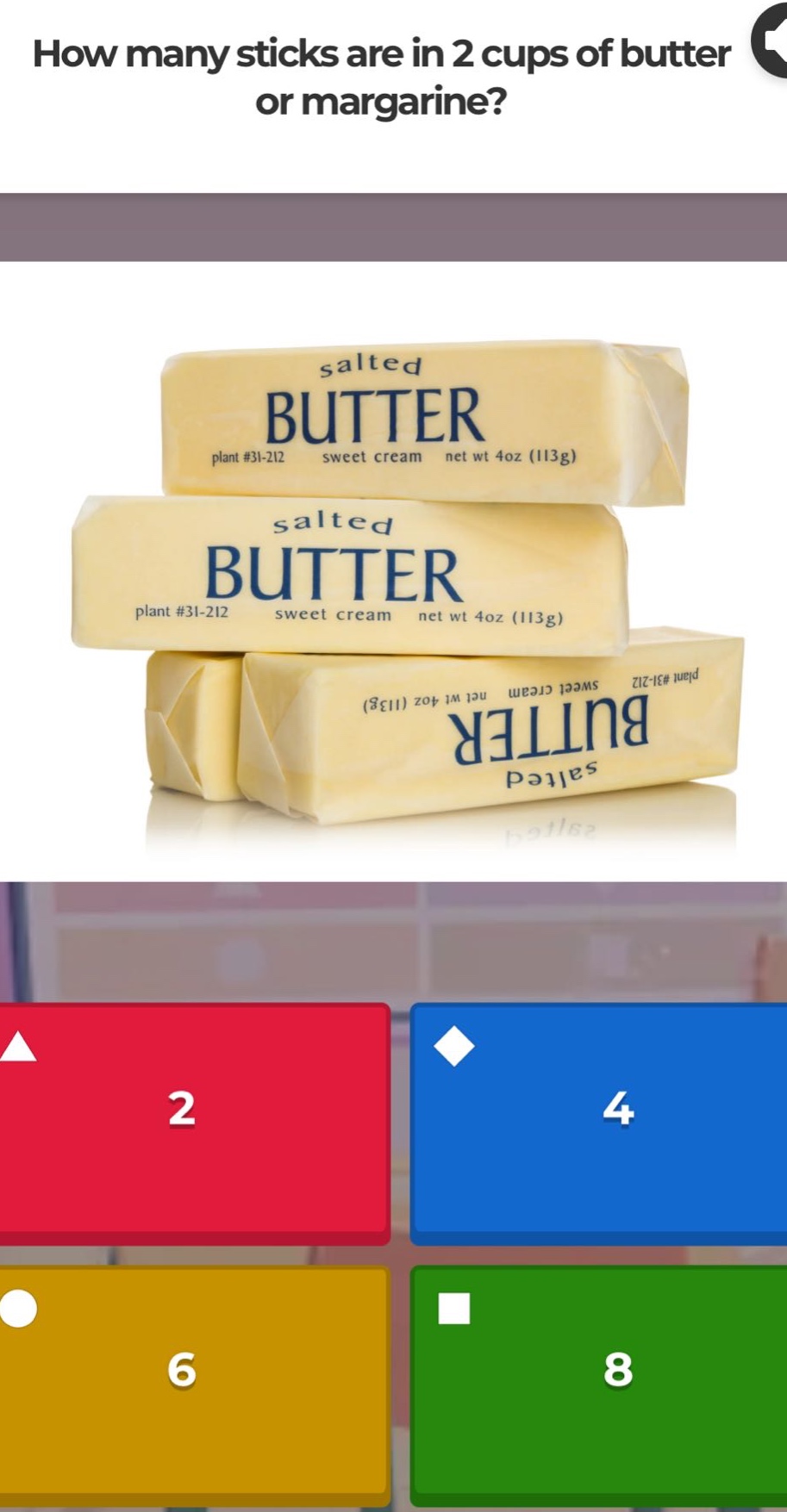 how many sticks are in 2 cups of butter or margarine?