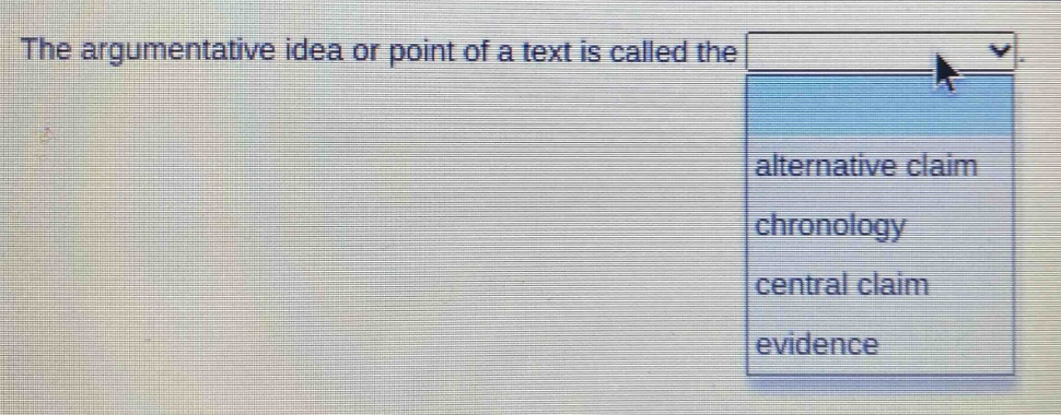 the argumentative idea or point of a text is called the alternative claim chronology central claim evidence