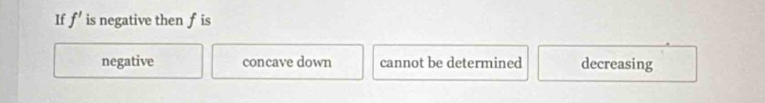 if f is negative then f is negative concave down cannot be determined decreasing