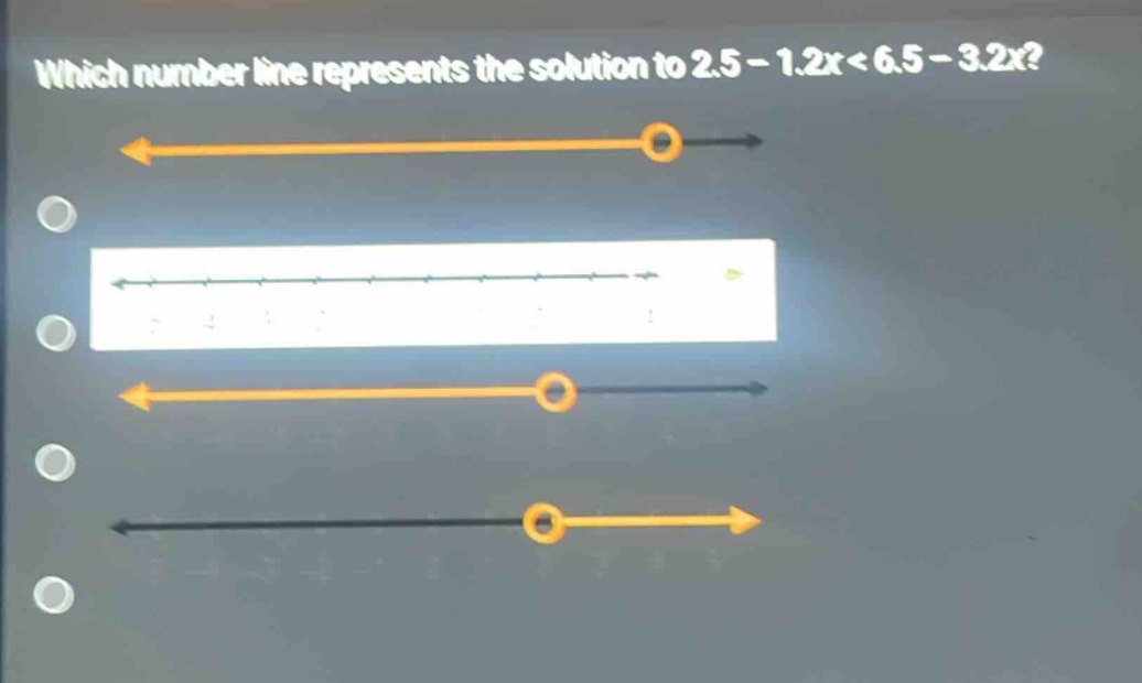 which number line represents the solution to 2.5 - 1.2x < 6.5 - 3.2x?
