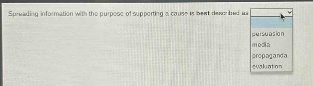 spreading information with the purpose of supporting a cause is best described as persuasion media propaganda evaluation