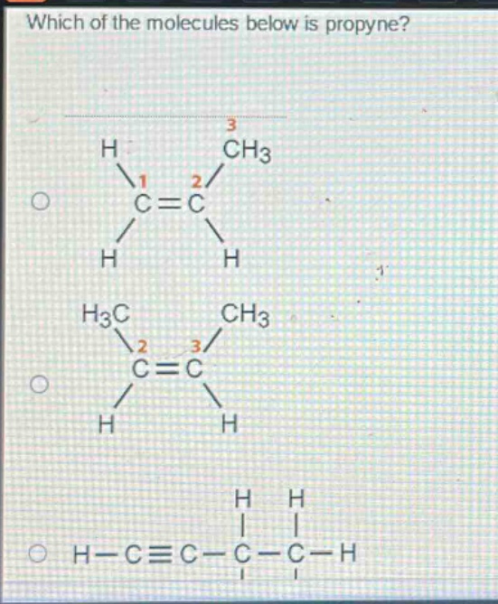 which of the molecules below is propyne?