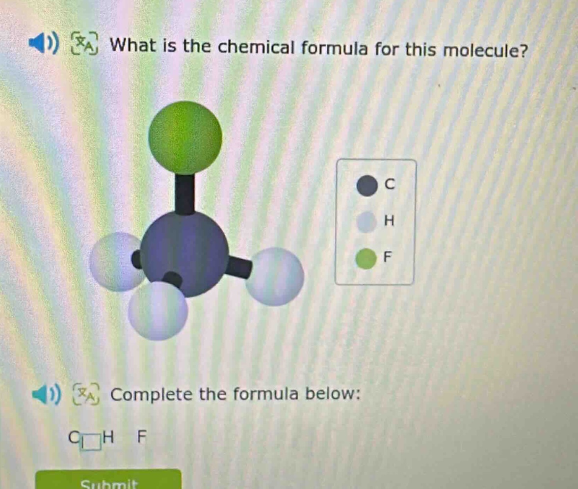 what is the chemical formula for this molecule? complete the formula below: c h f